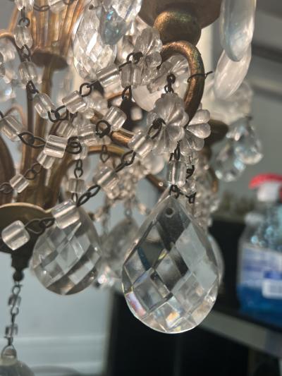 PETITE ITALIAN BRASS AND GLASS CRYSTAL FIVE LIGHT CHANDELIER