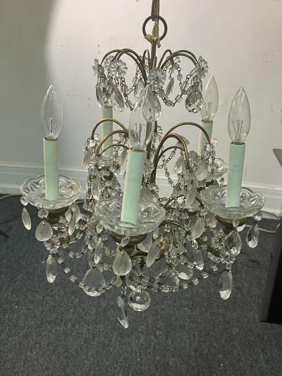PETITE ITALIAN BRASS AND GLASS CRYSTAL FIVE LIGHT CHANDELIER
