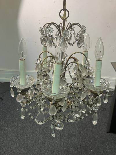 PETITE ITALIAN BRASS AND GLASS CRYSTAL FIVE LIGHT CHANDELIER