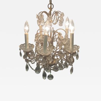 PETITE ITALIAN BRASS AND GLASS CRYSTAL FIVE LIGHT CHANDELIER