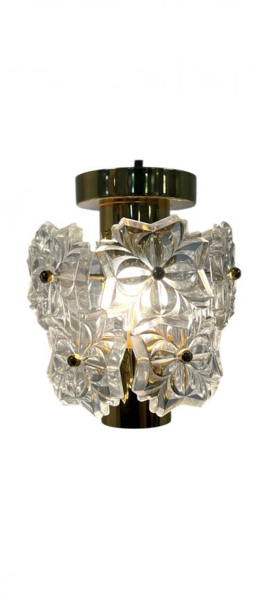 PETITE MID CENTURY GLASS FLOWER BRASS CHANDELIER