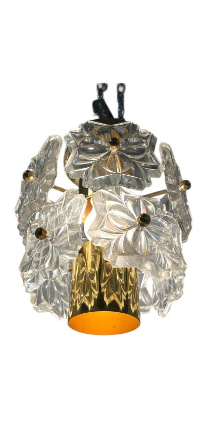 PETITE MID CENTURY GLASS FLOWER BRASS CHANDELIER