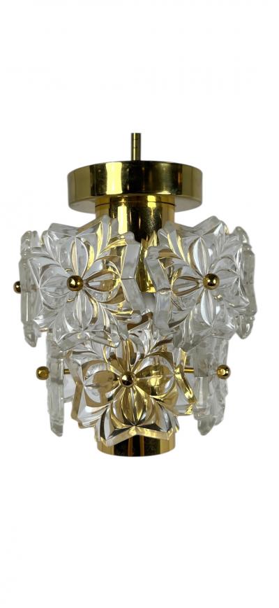 PETITE MID CENTURY GLASS FLOWER BRASS CHANDELIER