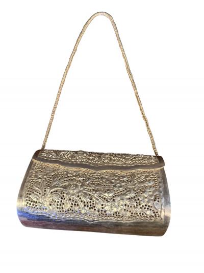 PETITE PIERCED FLORAL DESIGN SILVER PLATED HANDBAG
