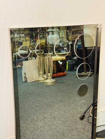 PHILLIPE SAINT JACQUES CLEAR MODERN MIRROR DECORATED WITH GREY MIRROR CIRCLES