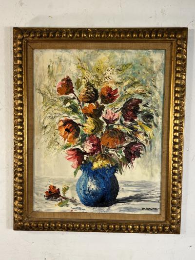 PIERRE MAXIM MID CENTURY IMPASTO OIL ON CANVAS OF VASE WITH FLOWERS BY PIERRE MAXIM