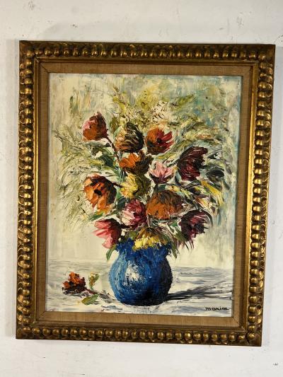 PIERRE MAXIM MID CENTURY IMPASTO OIL ON CANVAS OF VASE WITH FLOWERS BY PIERRE MAXIM