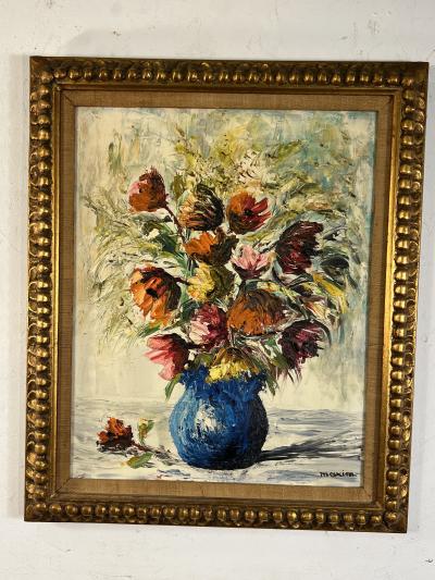 PIERRE MAXIM MID CENTURY IMPASTO OIL ON CANVAS OF VASE WITH FLOWERS BY PIERRE MAXIM