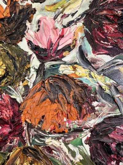 PIERRE MAXIM MID CENTURY IMPASTO OIL ON CANVAS OF VASE WITH FLOWERS BY PIERRE MAXIM