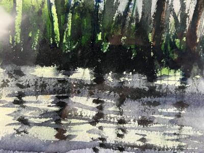 PIERRE MAXIM ORIGINAL WATERCOLOR BOAT ON LAKE LANDSCAPE BY PIERRE MAXIM