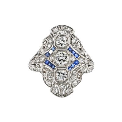 PLATINUM 1 00CTTW DIAMOND AND SAPPHIRE DECO RING