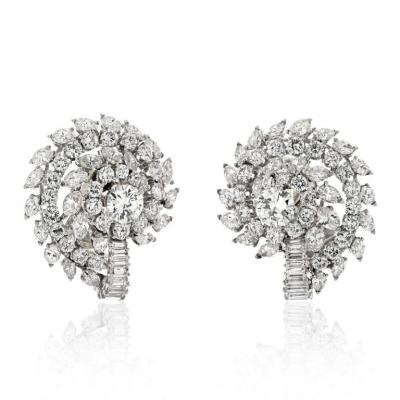 PLATINUM 16 00CTTW CLUSTER DIAMOND CLIP EARRINGS