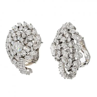 PLATINUM 16 00CTTW CLUSTER DIAMOND CLIP EARRINGS