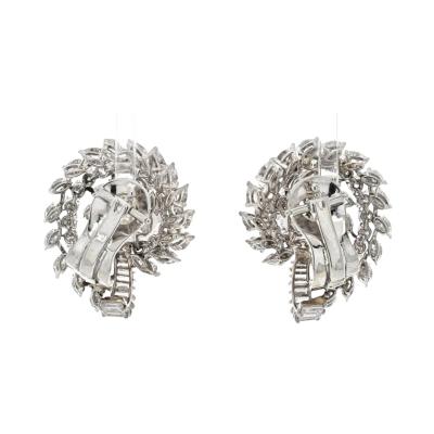 PLATINUM 16 00CTTW CLUSTER DIAMOND CLIP EARRINGS