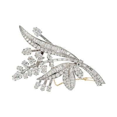 PLATINUM 17 00CTTW DIAMOND FOLIAGE STYLE VINTAGE BROOCH