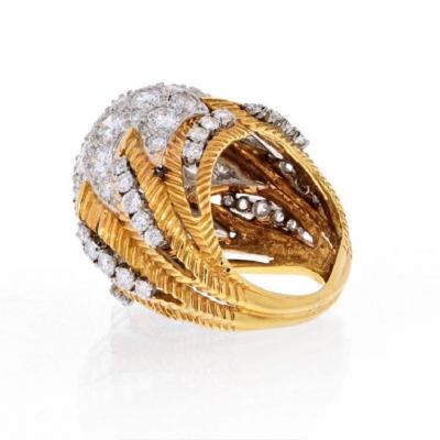 PLATINUM 18K YELLOW GOLD 1950S CLUSTER 8 50CTS DIAMOND DOME RING