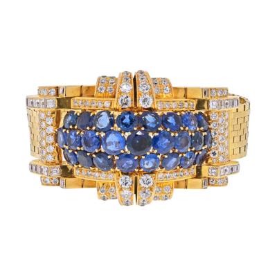 PLATINUM 18K YELLOW GOLD 1950S DIAMOND AND SAPPHIRE BRACELET