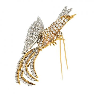 PLATINUM 18K YELLOW GOLD 20 CARAT DIAMOND BIRD BROOCH