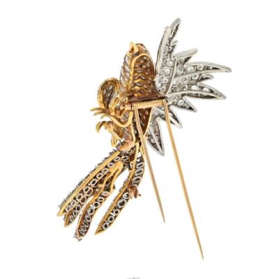 PLATINUM 18K YELLOW GOLD 20 CARAT DIAMOND BIRD BROOCH
