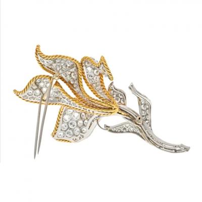 PLATINUM 18K YELLOW GOLD 25 00CTTW DIAMOND FLOWER BROOCH