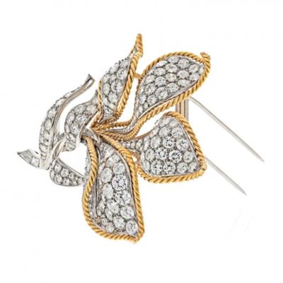 PLATINUM 18K YELLOW GOLD 25 00CTTW DIAMOND FLOWER BROOCH