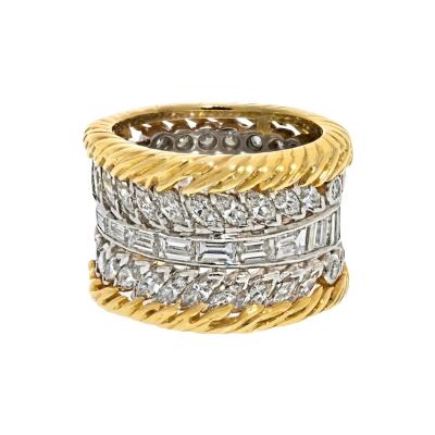 PLATINUM 18K YELLOW GOLD 7 00CTTW MULTI ROW DIAMOND WIDE COCKTAIL RING