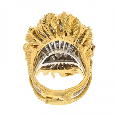 PLATINUM 18K YELLOW GOLD 8 00CTTW DOME DIAMOND 1950S COCKTAIL RING