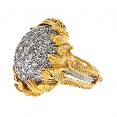 PLATINUM 18K YELLOW GOLD 8 00CTTW DOME DIAMOND 1950S COCKTAIL RING