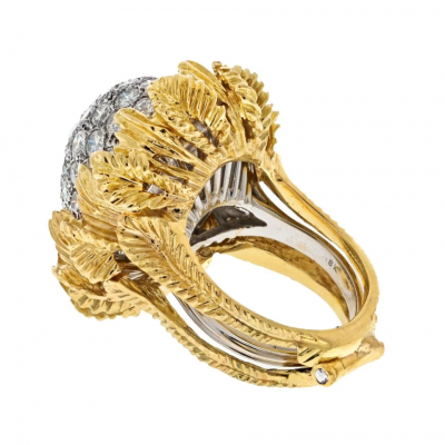 PLATINUM 18K YELLOW GOLD 8 00CTTW DOME DIAMOND 1950S COCKTAIL RING