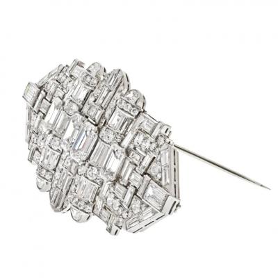PLATINUM 1930S DECO DIAMOND DOUBLE CLIP BROOCH