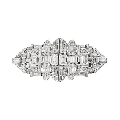 PLATINUM 1930S DECO DIAMOND DOUBLE CLIP BROOCH