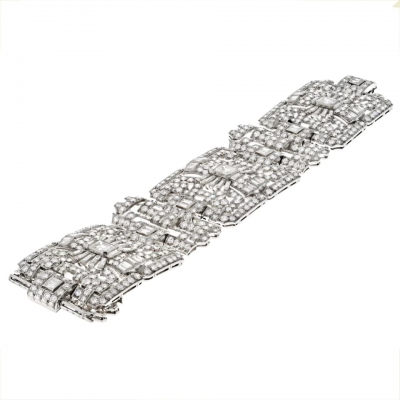 PLATINUM 1930S STATEMENT DECO 47 00CTTW DIAMOND BRACELET