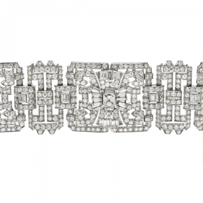 PLATINUM 1930S STATEMENT DECO 47 00CTTW DIAMOND BRACELET