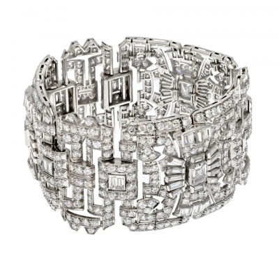 PLATINUM 1930S STATEMENT DECO 47 00CTTW DIAMOND BRACELET