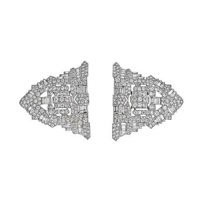 PLATINUM 25 CARAT ART DECO DIAMOND DOUBLE CLIP BROOCH