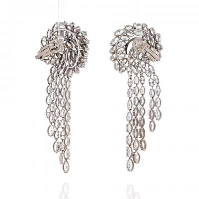 PLATINUM 52 CARAT ELABORATE DIAMOND WATAERFALL FOUNTAN EARRINGS