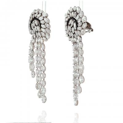 PLATINUM 52 CARAT ELABORATE DIAMOND WATAERFALL FOUNTAN EARRINGS