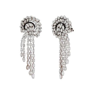 PLATINUM 52 CARAT ELABORATE DIAMOND WATAERFALL FOUNTAN EARRINGS
