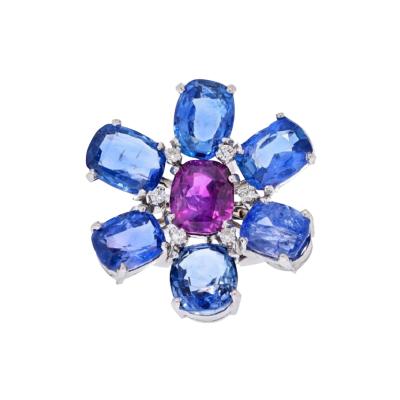 PLATINUM CEYLON SAPPHIRE AND PURPLE FLOWER RING