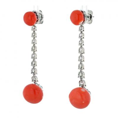 PLATINUM CORAL DIAMOND DROP EARRINGS
