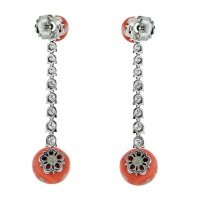 PLATINUM CORAL DIAMOND DROP EARRINGS