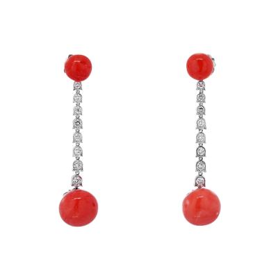 PLATINUM CORAL DIAMOND DROP EARRINGS