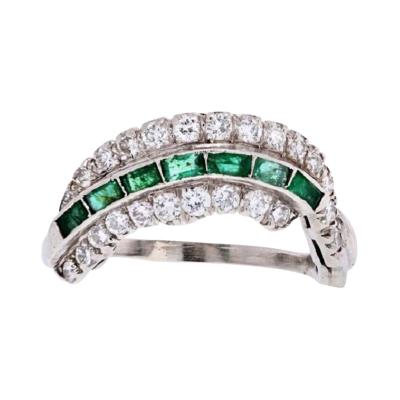 PLATINUM DECO DIAMOND AND EMERALD RING RING