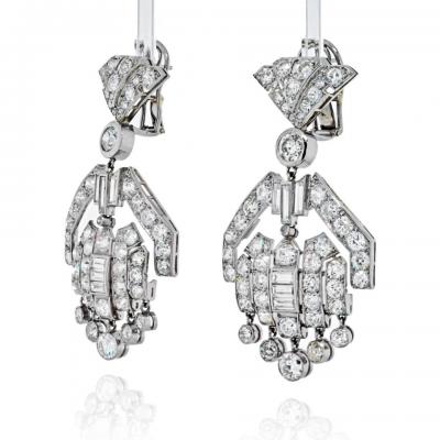 PLATINUM DIAMOND DECO DANGLING DROP EARRINGS