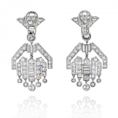 PLATINUM DIAMOND DECO DANGLING DROP EARRINGS