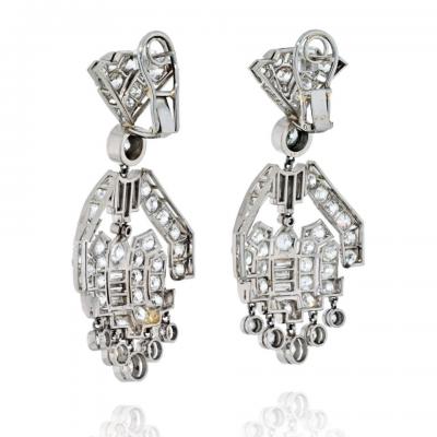 PLATINUM DIAMOND DECO DANGLING DROP EARRINGS