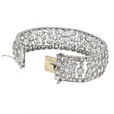 PLATINUM FRENCH DECO OLD CUT DIAMOND 30 00CTTW BRACELET