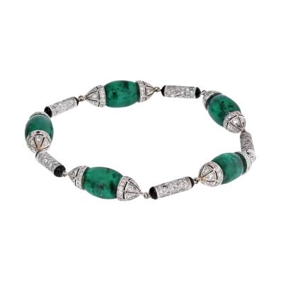 PLATINUM GREEN EMERALDS DIAMONDS AND ONYX VINTAGE BRACELET