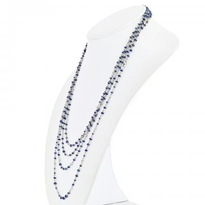 PLATINUM SAPPHIRE AND DIAMOND BY THE YARD 80 INCH CHAIN NECKLACE