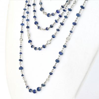 PLATINUM SAPPHIRE AND DIAMOND BY THE YARD 80 INCH CHAIN NECKLACE